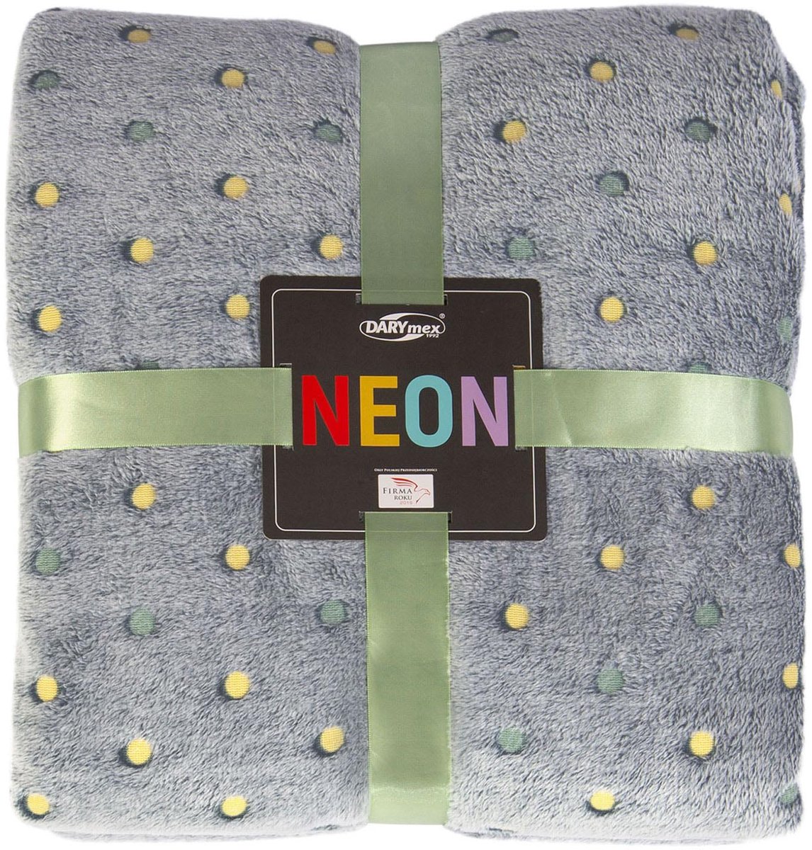 Zachte Microvezel Deken 150x200 cm – Neon Szary in Geel en Groene Stippen – Plaid – Cadeauverpakking – 240 g/m²