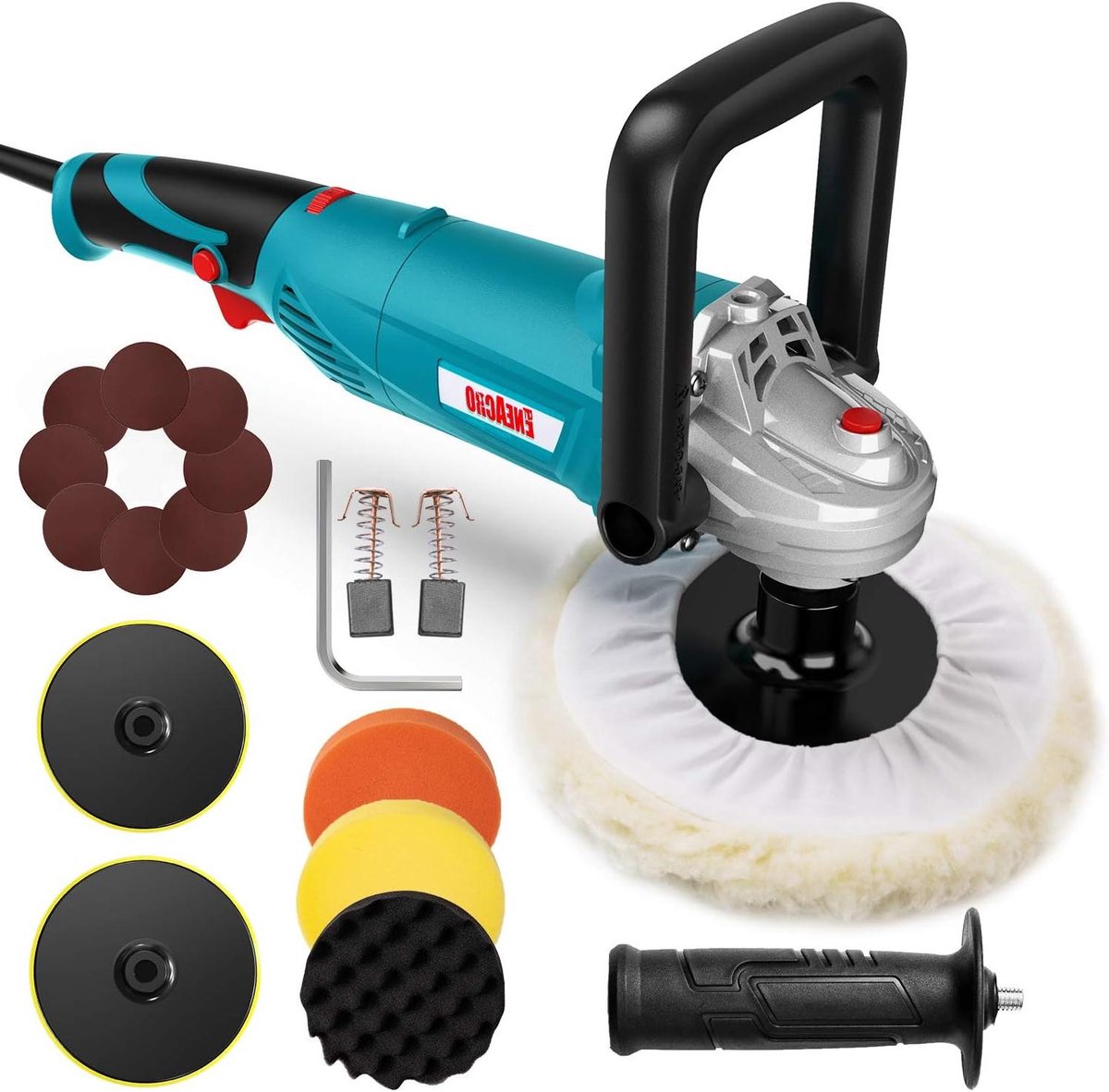 Polijstmachine 1200W - Schuurmachine Verstelbaar - Auto Meubels Glanzen - 6 Variabele Snelheden - 150/180mm Pads - Zwart