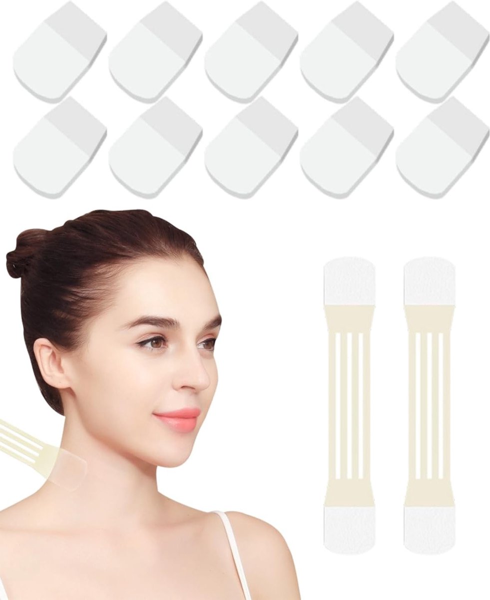 Onzichtbare lifting tape set voor gezicht en nek – 2 huidkleurige rollen + 10 patches voor rimpelvermindering, dubbele kin versteviging en langdurige hydratatie.