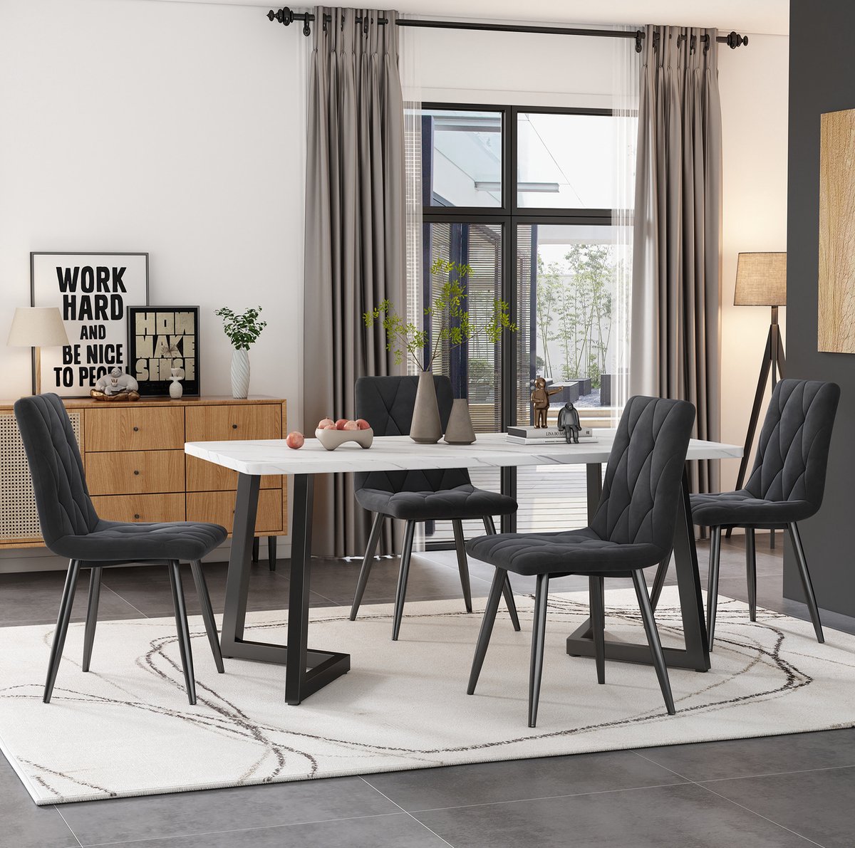 COVREO Set tafel en stoelen 117x68 cm grijs, 4 stoelen met MDF tafel