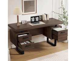 MODENUIT Bureau - Met 2 Lades En Dossiervak - Voor Kantoor En Werkkamer - MDF En Metaal - 135x54x76 cm