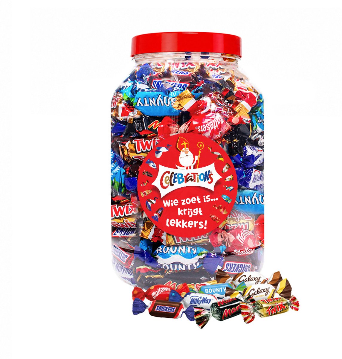 Mars Celebrations chocolade van Sinterklaas "Wie zoet is krijgt lekkers!" - Twix, Snickers, Mars, Bounty, MilkyWay, Galaxy & Maltesers - 1200g