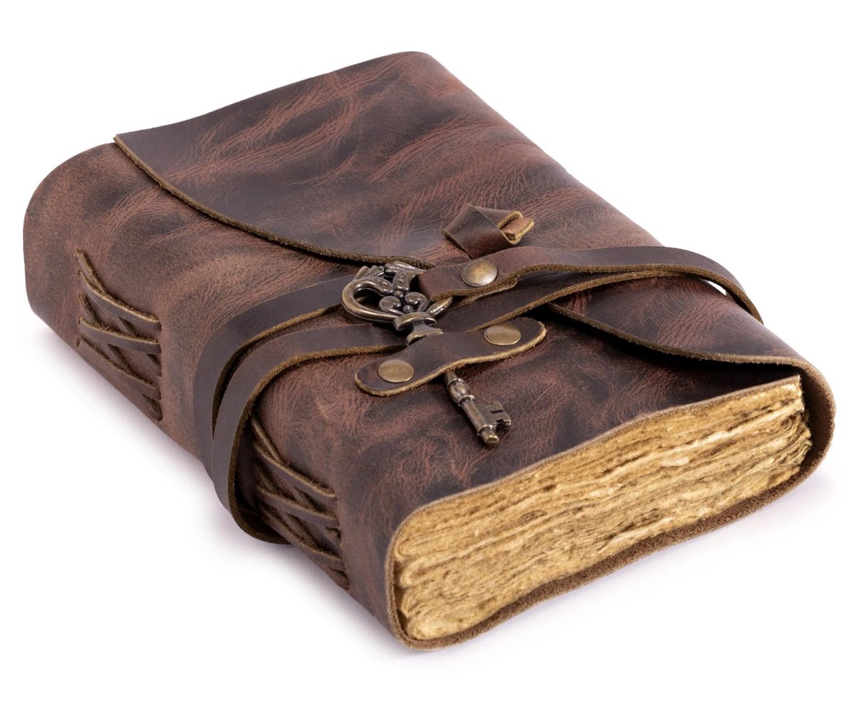 SnelShoppen - Vintage Lederen Dagboek - Antiek Handgemaakt Met Deckle Edge Vintage Papier - Lederen Gebonden Boek Van Schaduwen - Schetsboek En Tekend