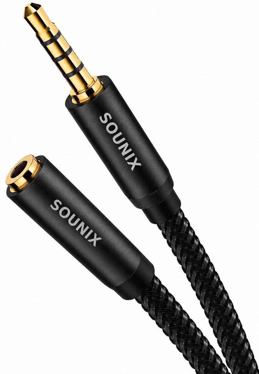 Sounix AUX Kabel - Verlengkabel voor hoofdtelefoon - Stereo Audio Verlengkabel 3.5 mm - 2 meter - 4-polig - Male naar 3,5 mm Female - TRRS - Gold Plated