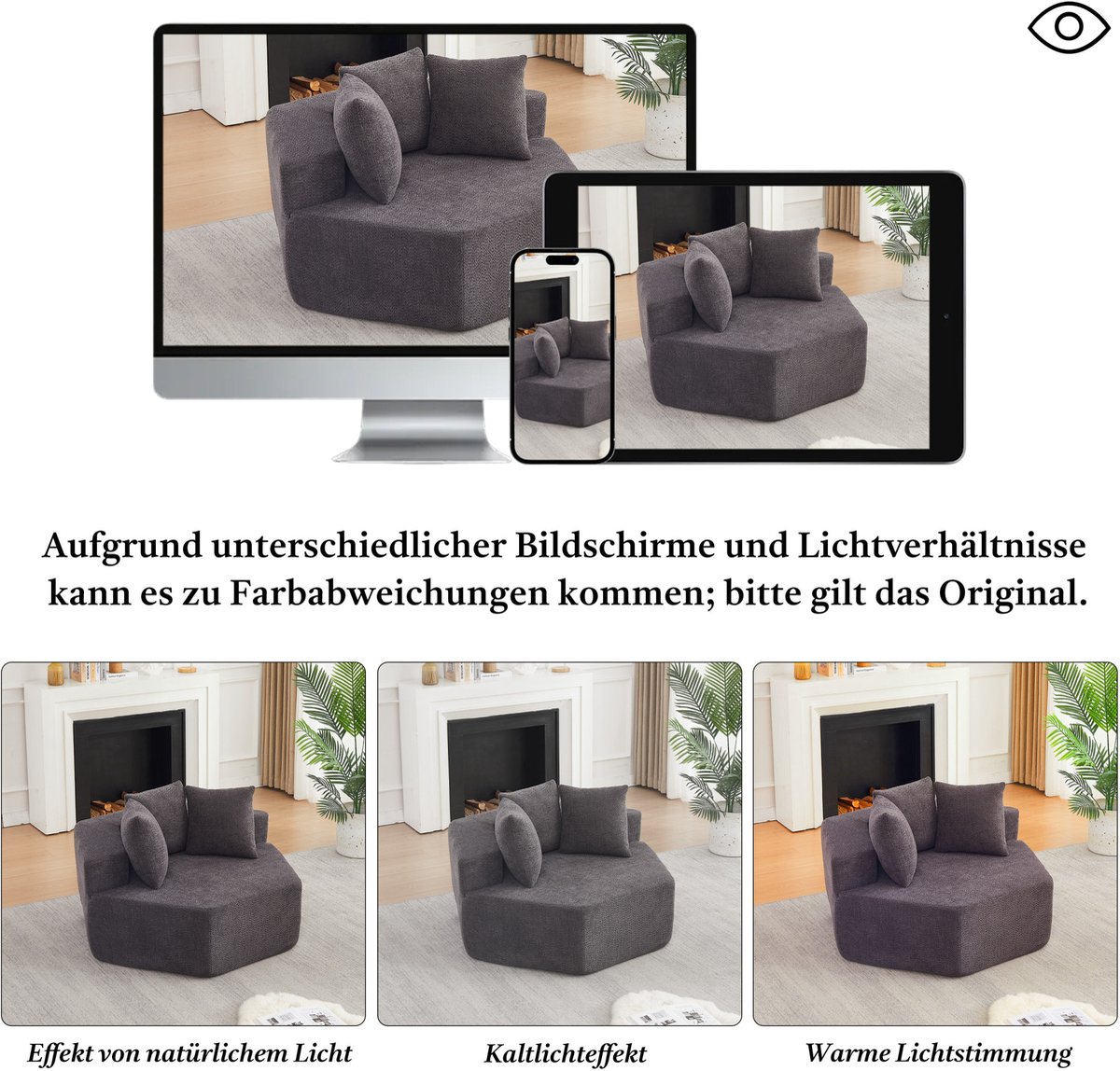 OKWISH Fauteuil - 1-Zits Hexagonaal Modulair Design met 3 Kussens en Antislip Onderzijde -