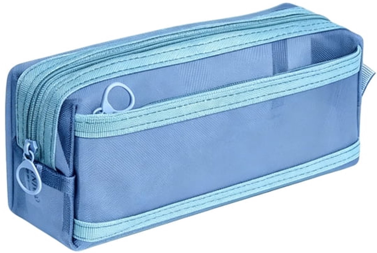 LISM-Vierkant transparant etui, dubbellaags mesh etui, ruim etui voor studenten, eenvoudig opbergtasje - blauw