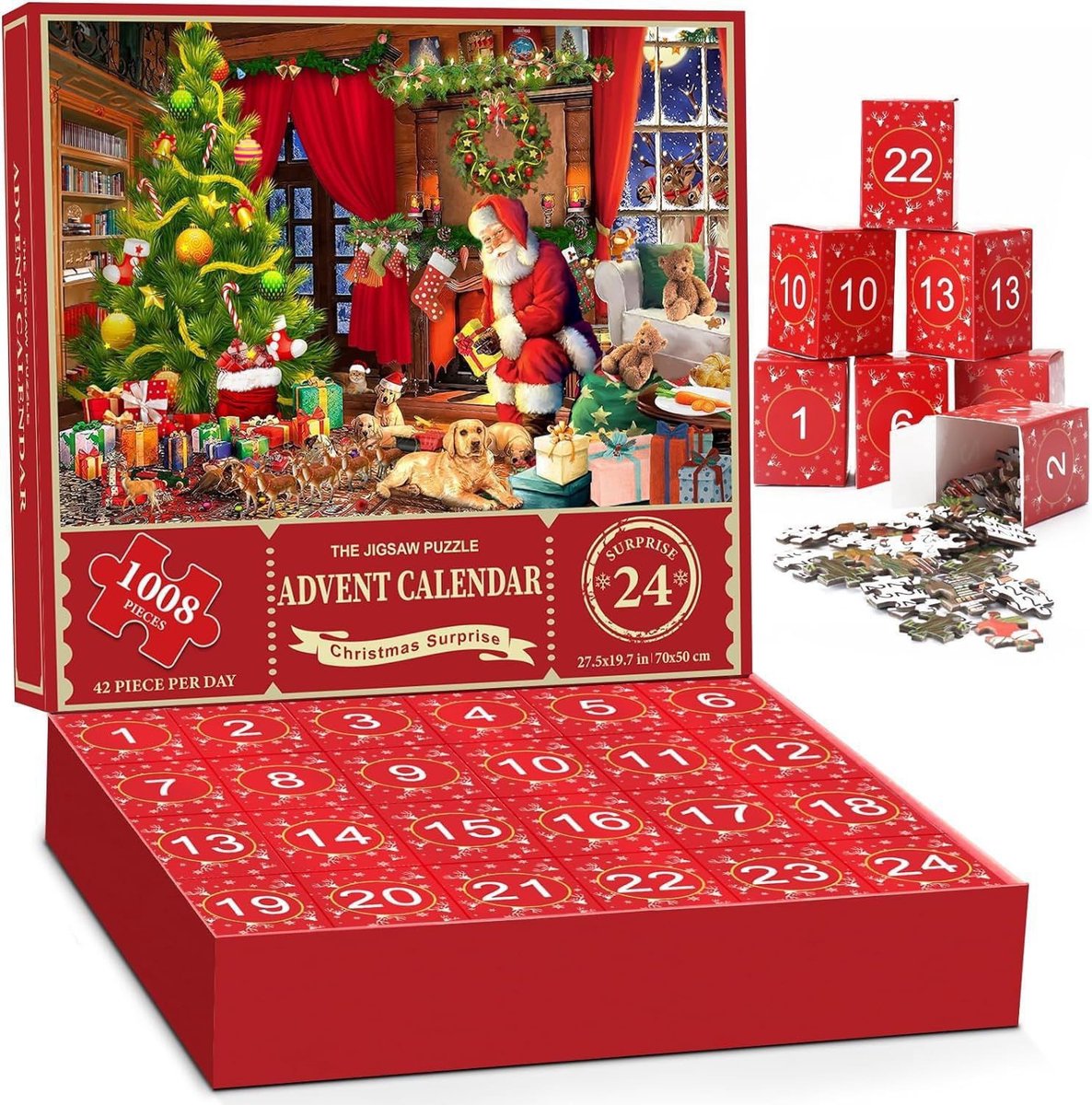 Adventskalender 2026 - Adventskalender puzzel met 1008 stukjes - 24 dagen aftellen naar Kerstmis - Adventskalender voor dames - Kerstmanpuzzel - Kerstdecoratie - Kerstcadeau voor jongens, meisjes en volwassenen