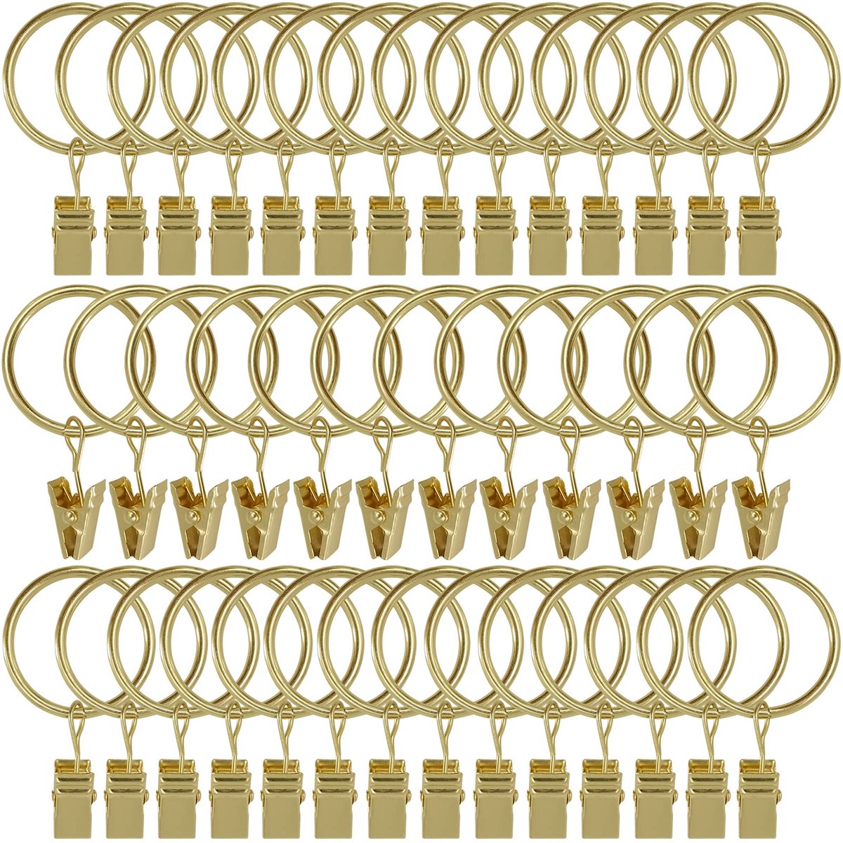 SnelShoppen - Gordijnringen met Clips - 40 Stuks - Goudkleurig - Binnendiameter 3,2 cm - Geschikt voor Gordijnroedes tot 2,5 cm - Ideaal voor Thuis, F