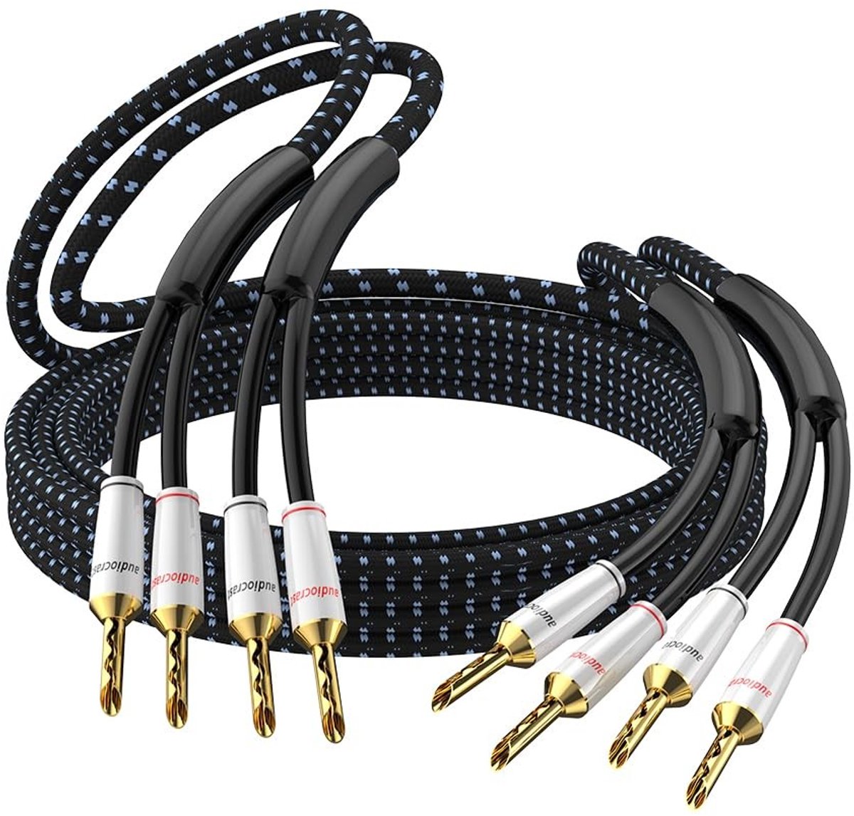 Hoge kwaliteit luidsprekerkabels van 3 meter, zilvergeplateerd met banaanpluggen voor HiFi, home theater en versterker systemen