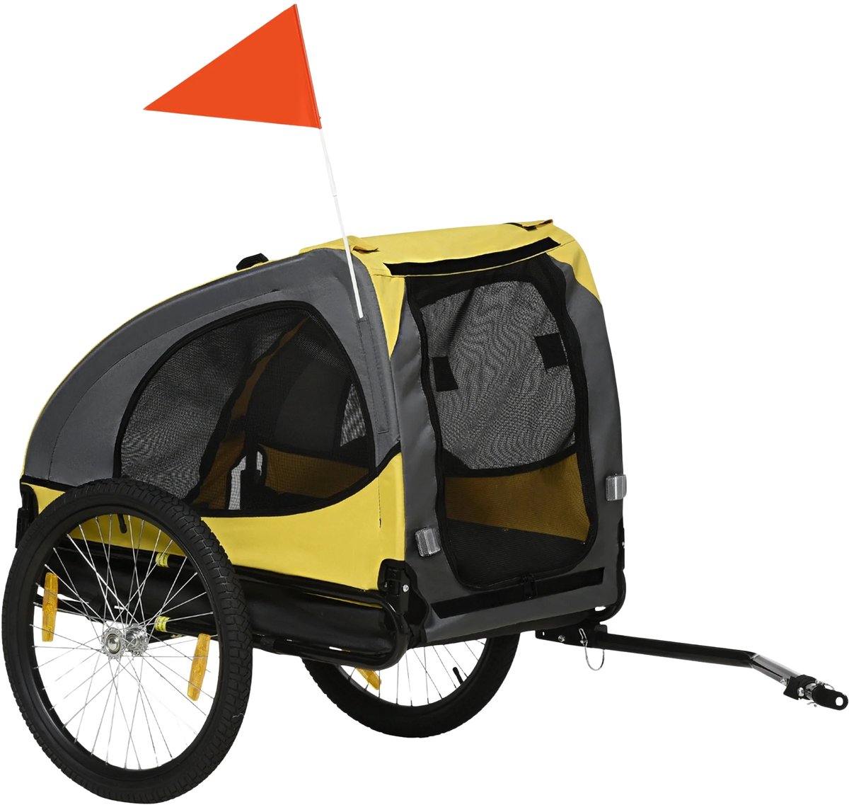 Hondenfietskar – Opvouwbare Fietsaanhanger met Mesh Vensters – Geel