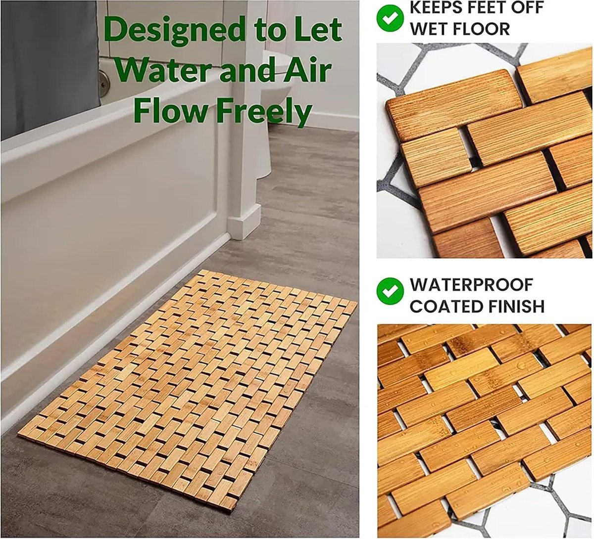 Badmat van bamboehout - antislipmat voor in badkuip - bamboemat voor in badkamer met antislip - badmat voor douche - bamboe tapijt voor badkamer (Natuurlijk) — cadeau in Wonen & Interieur - foto 7
