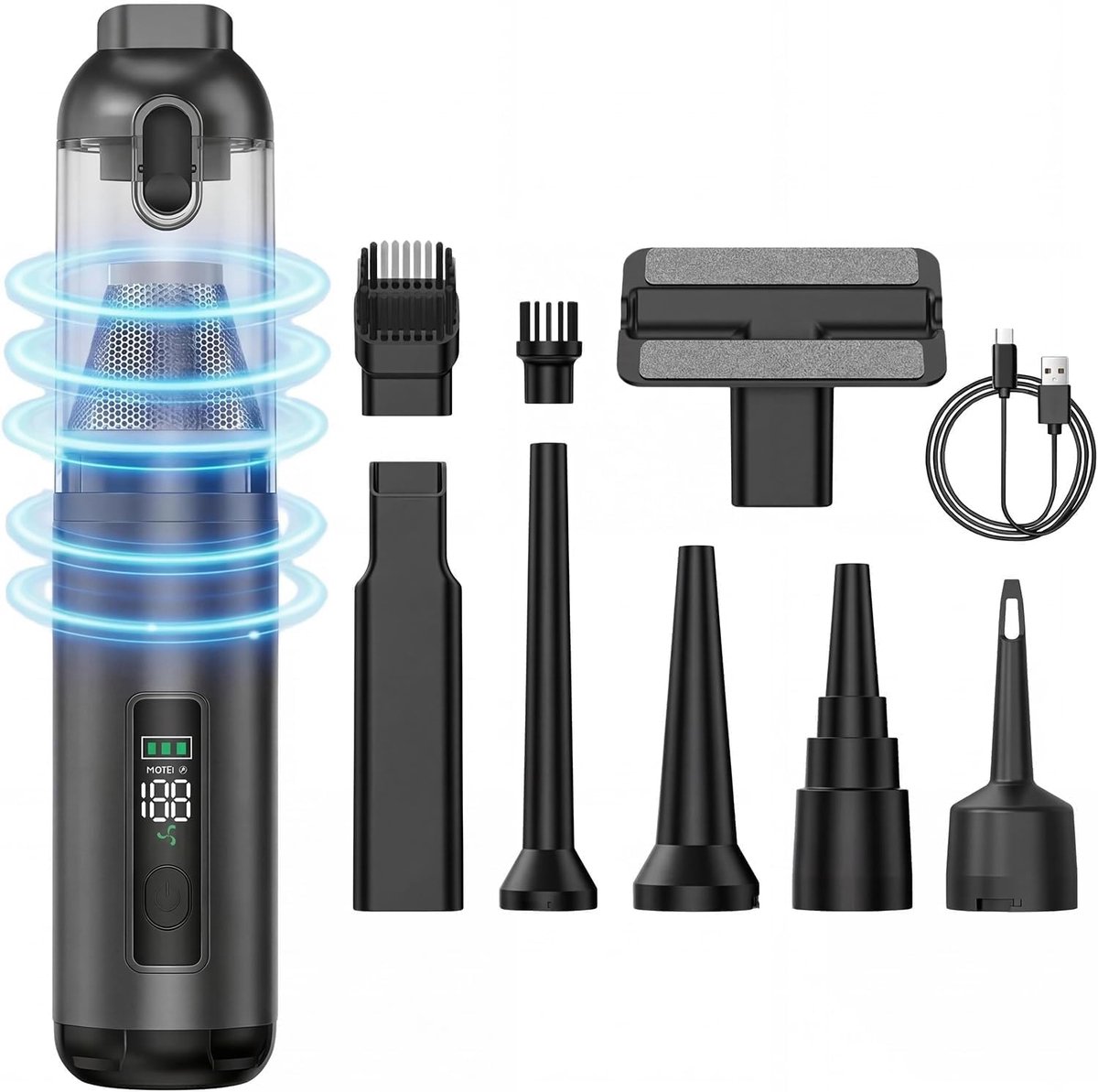 KZQ Draadloze handheld stofzuiger 17000Pa met borstelloze motor - HD-display en 30 minuten gebruiksduur - Lichtgewicht voor auto detailing en huisdierharen - USB-C snel opladen - Zwart