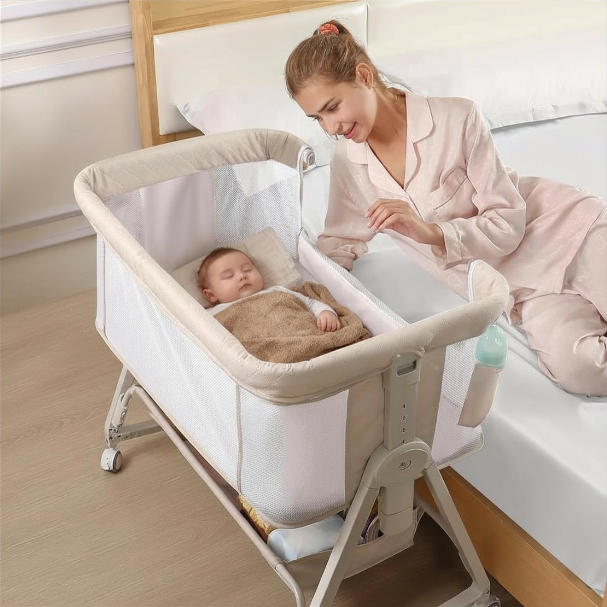 SNJY® Co Sleeper - Babynestje - Baby Bed - 4-in-1 - 6 Hoogtes - 0-12 Maanden - Beige