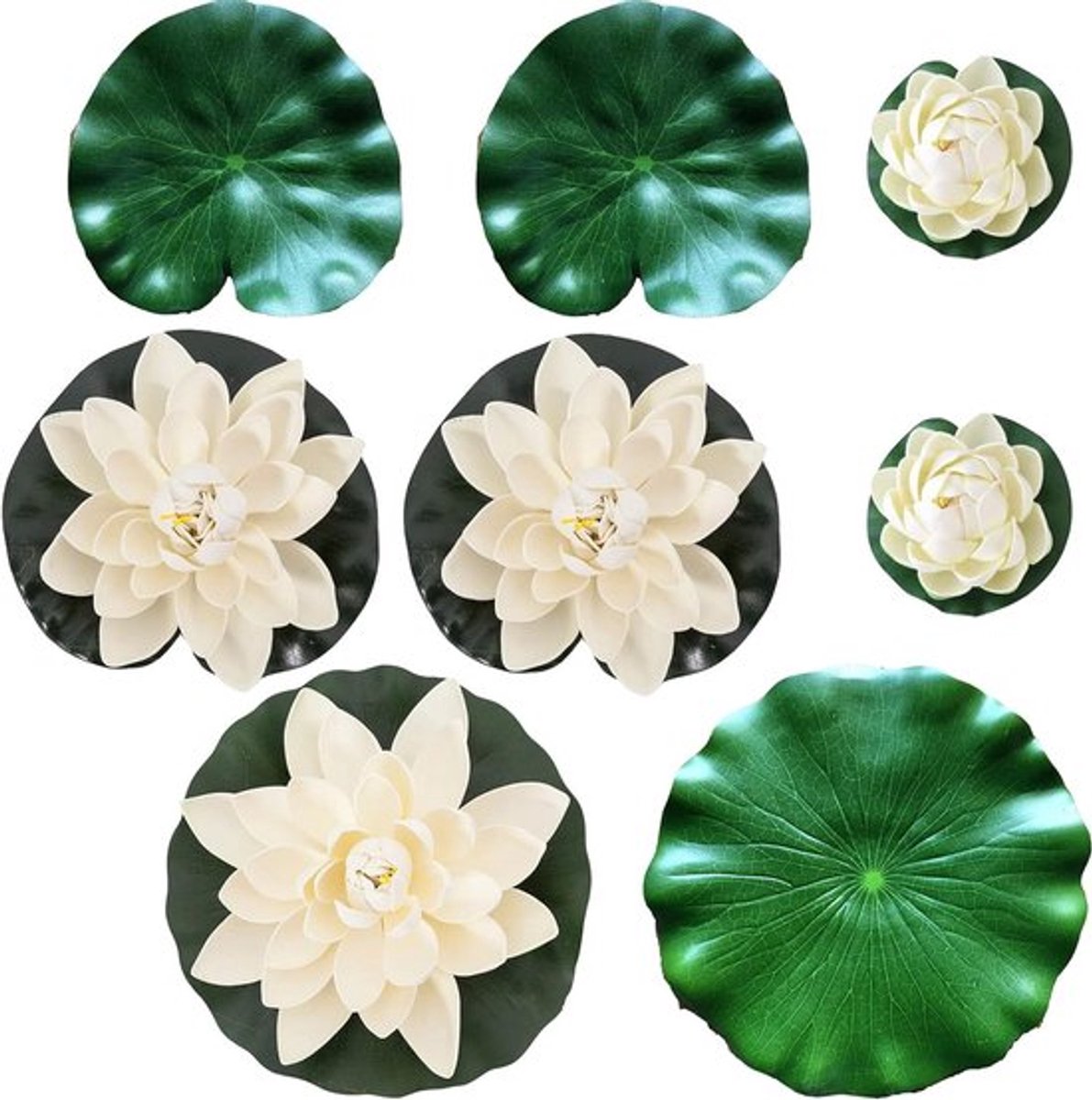 Kunstbloemen Set van 8 Witte Lotus en Simulatie Lotusbladen voor Zwembaden en Aquaria - Realistische Waterlelie voor Stroomscènes en Decoratie (Wit Groen)