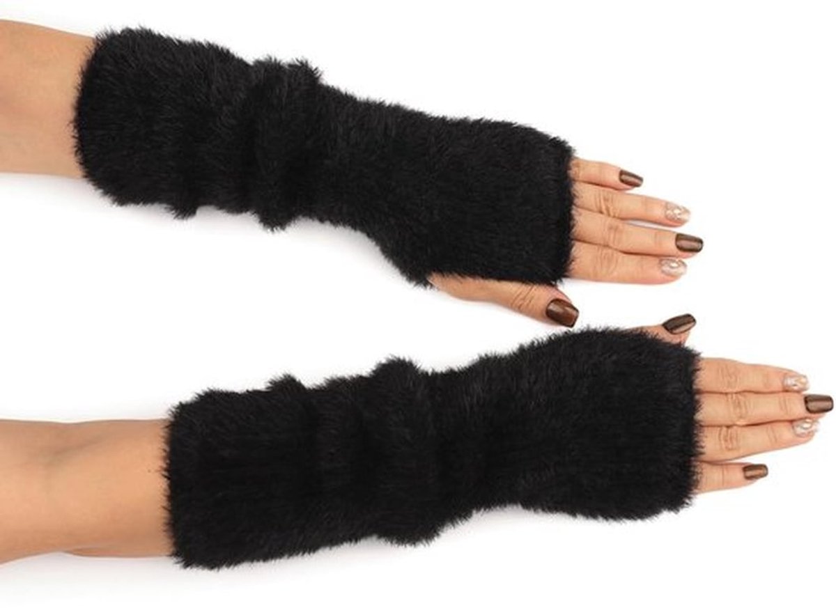 Armwarmers voor dames, vingerloze handschoenen van nertsachtig fluweel, Y2K polswarmer, lange armwarmers, gebreide vingerloze thermische handschoenen, warme winterhandschoenen, zwart, zwart,
