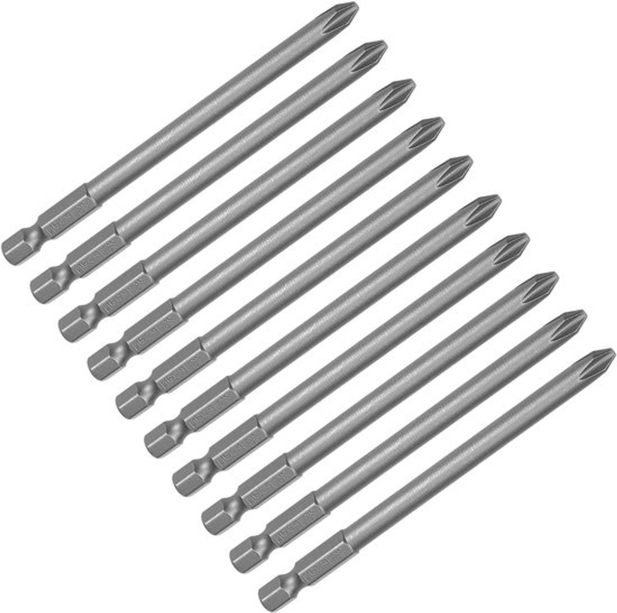 Kruiskop Schroevendraaier Bits PH2 100mm Lang 1/4" Hex Shank S2 Magnetisch - Geschikt voor Accuboormachines en Klopboormachines - Set van 10 Stuks