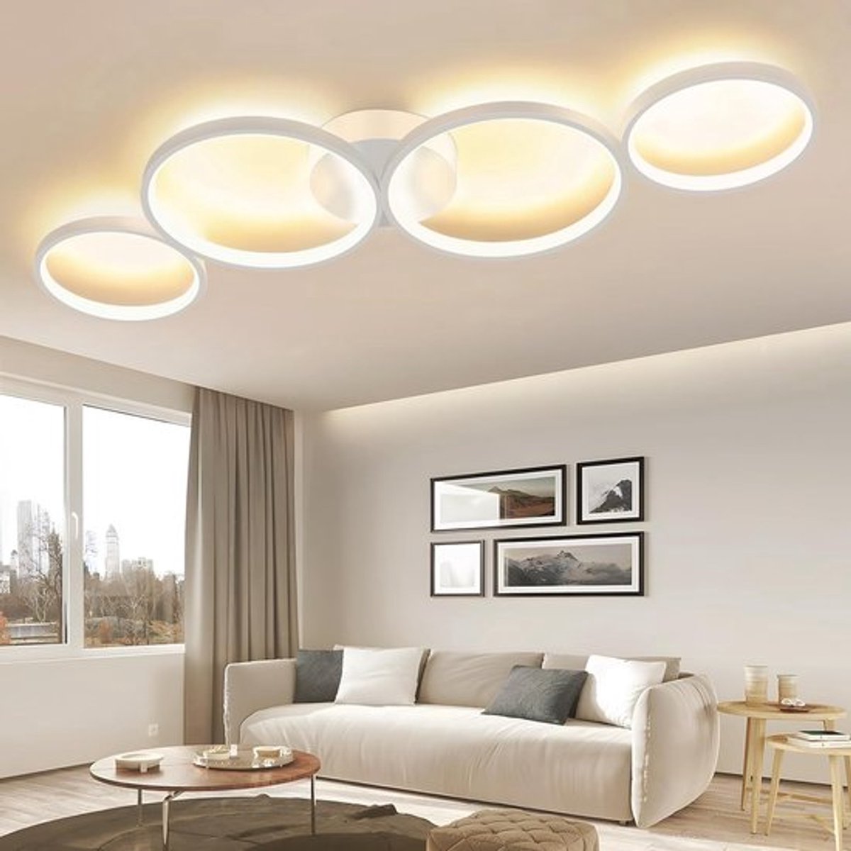 Moderne LED Plafondlamp met 4 Lichten, Ronde Warmwitte Verlichting, Geschikt voor Woonkame