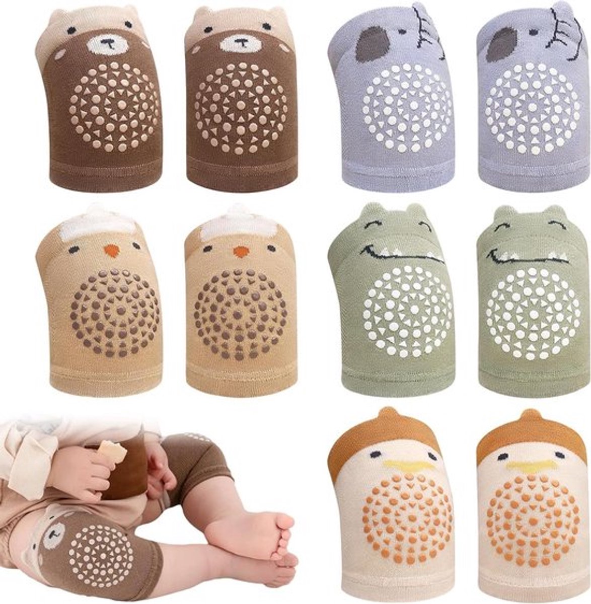 Kniebeschermers voor baby's - 5 paar anti-slip kniebeschermers voor jongens en meisjes (0-5 jaar) - Comfortabel en elastisch - Set van 5 kleuren - Ideaal om op te kruipen - Afmetingen 16 x 8 cm