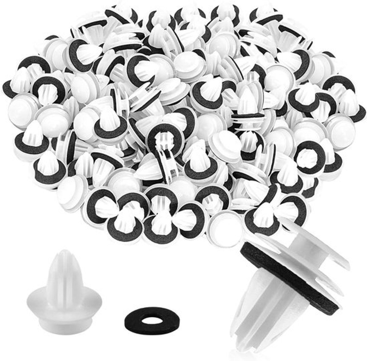 Auto bevestigingsclips - 200 stuks, universeel voor autodeurbekleding - witte kunststof clips met schuimbekleding
