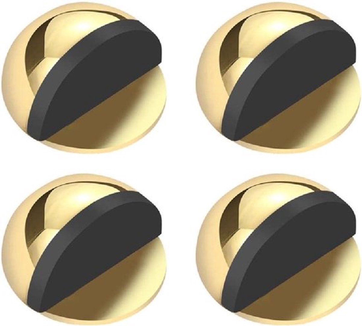 Ovale vloer opgezette deurstop, 4 stuks, roestvrij staal, rubber, goudkleurig.