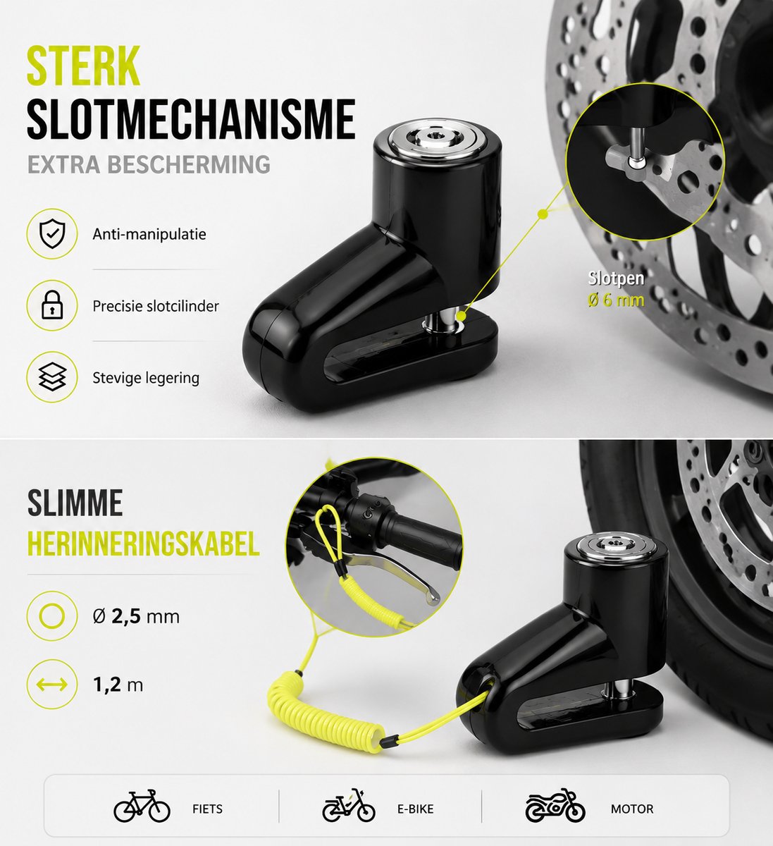 Schijfremslot - Remschijfslot voor Motor en Scooter - 7 mm - Reminderkabel – foto 4