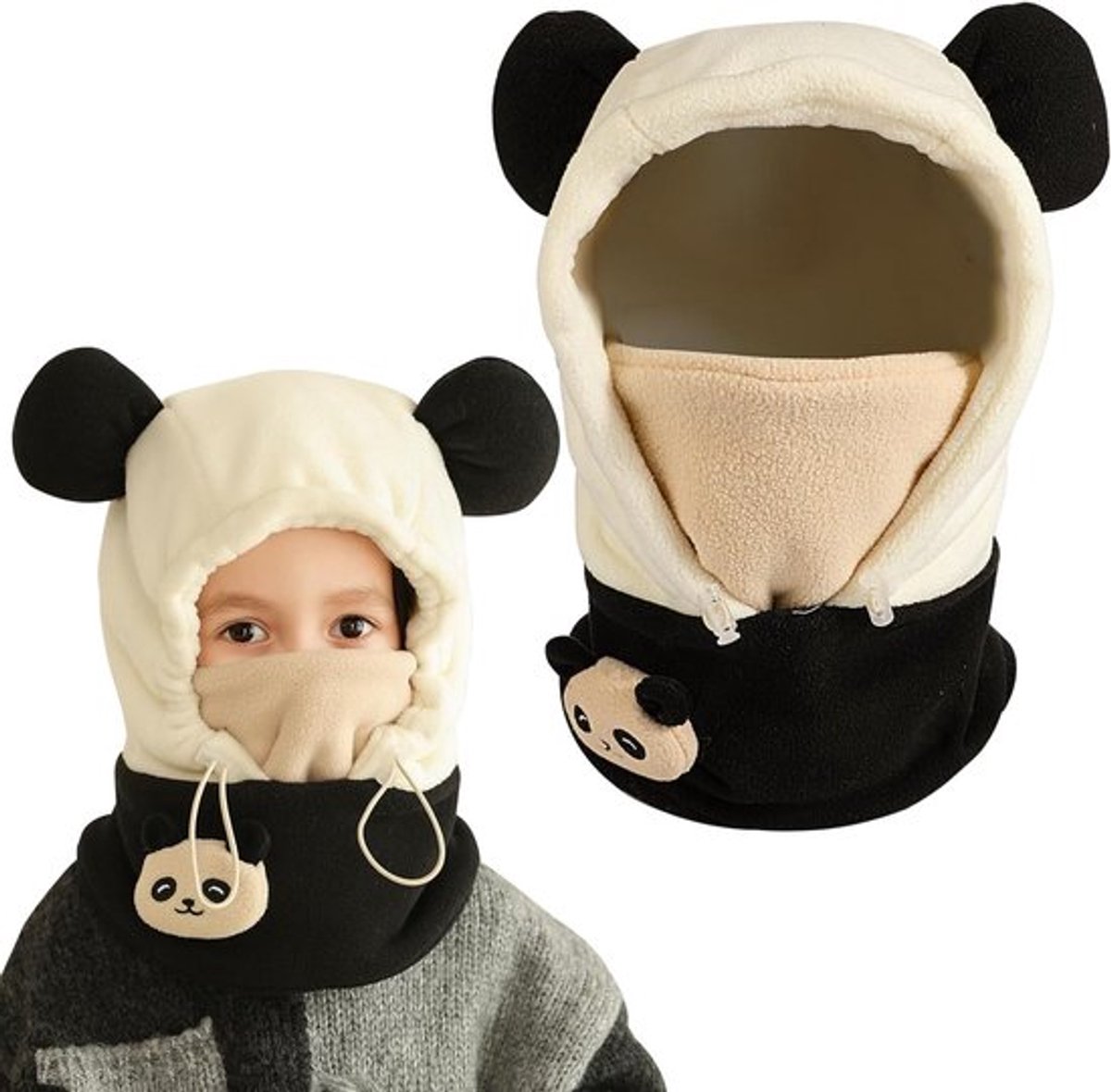 Winterse Fleece Balaclava voor Kinderen, Winddichte Hoed en Volledige Gezichtsmasker, Ideaal voor Skiën, Wandelen en Buitenactiviteiten met 3D Dierenprint
