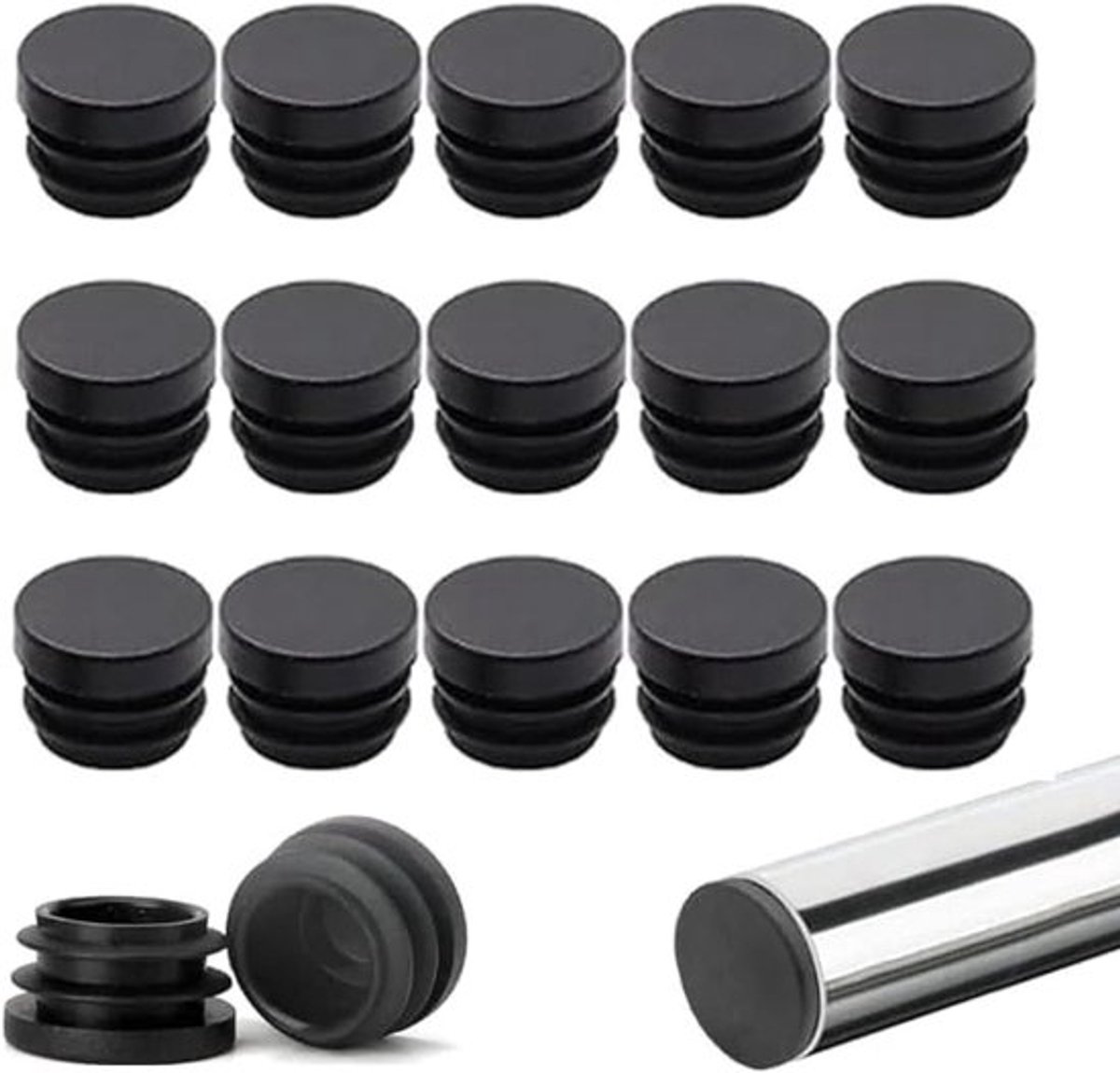 Ronde kunststof eindkappen voor stalen en aluminium buizen - 40 stuks - Lamellenstop - Ø16 mm - Buisstoppen voor tafels, stoelen en meubels