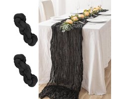 Dailygoods - SWAWIS 2 stuks Zwarte tafelloper 90 x 300 cm kaasdoek tafelloper zwart stof kaasdoek tafelloper voor tafeldecoratie bruiloft verjaardag doop decor