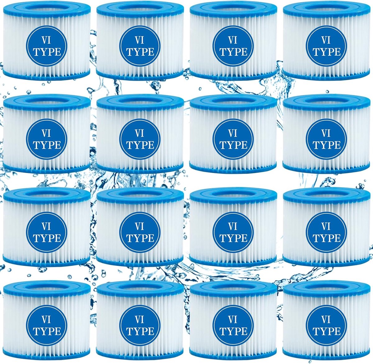 SnelShoppen - 16 Stuks Filterpatroon VI Spa-filter voor Bestway Flowclear, geschikt voor SaluSpa Miami, Vegas, Monaco, ideaal voor zwembad, spa en hot