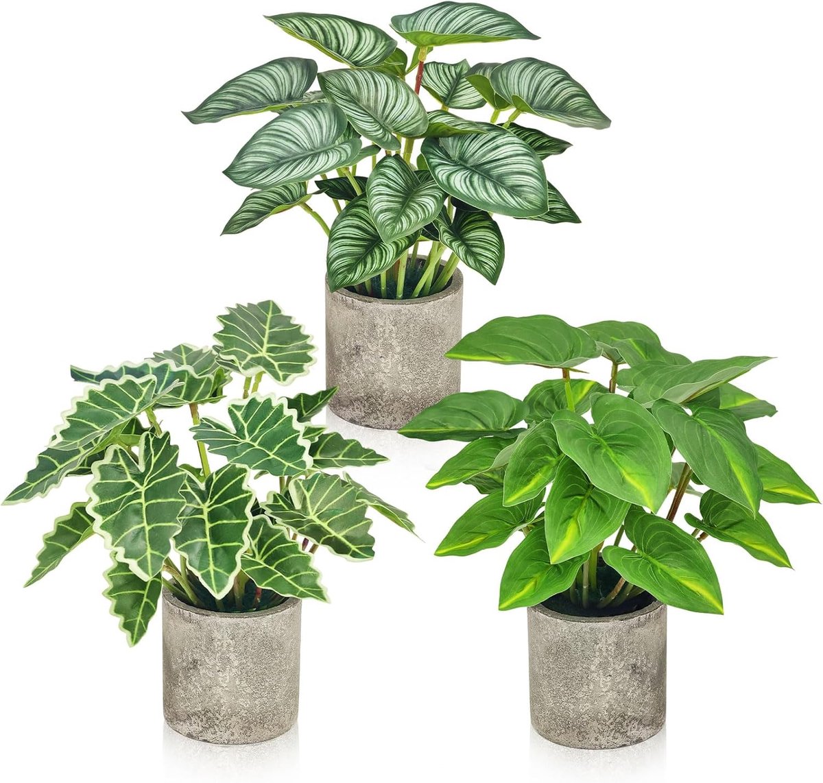 SnelShoppen - 3 Stuks Kunstplanten als Echt - Decoratieve Kamerplanten in Pot - 24 cm - Plastic Planten voor Badkamer, Kantoor, Keuken - Levensechte K