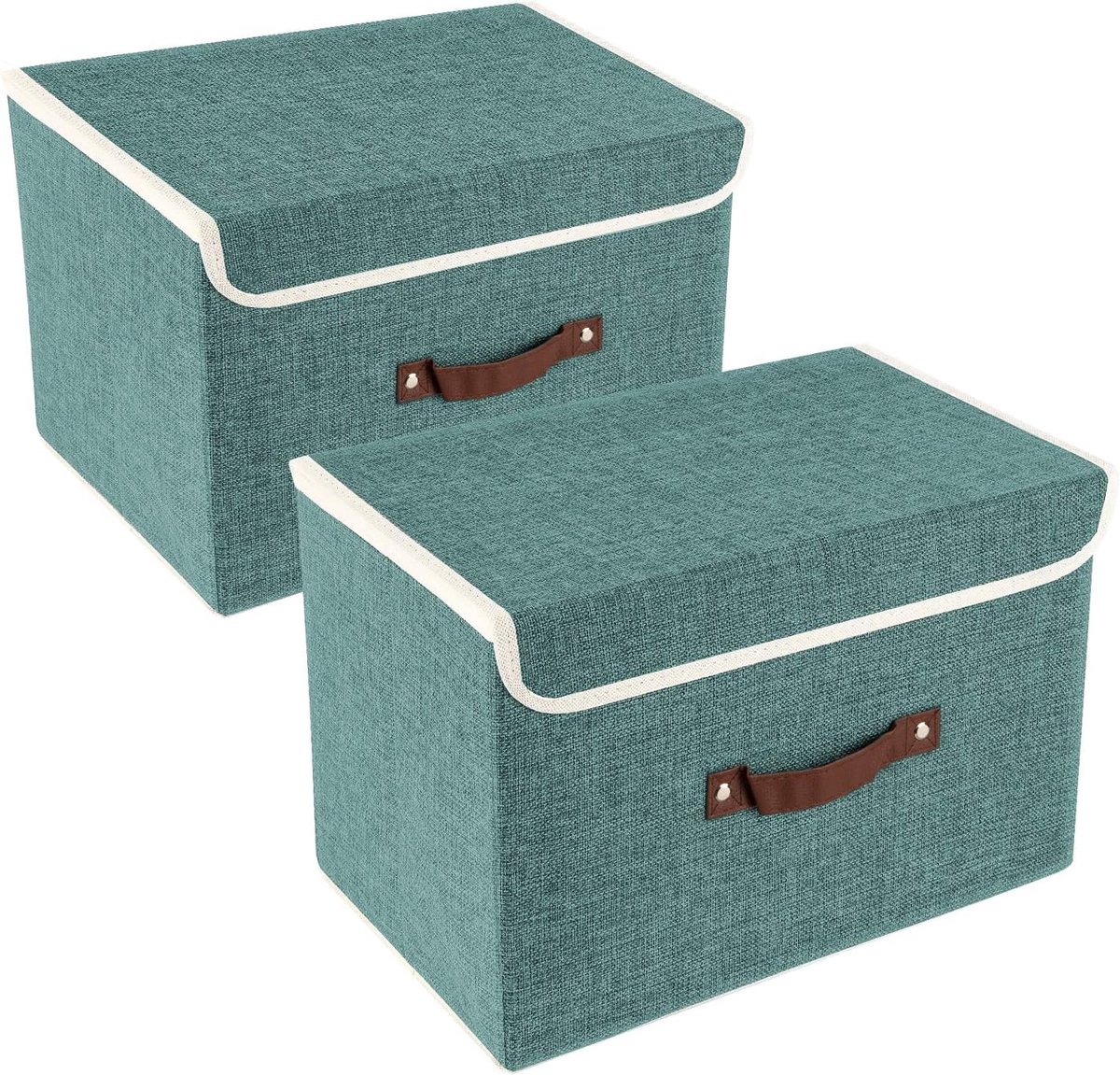 SnelShoppen - Opvouwbare Opbergdoos met Deksel - Stof, Wasbaar, Opbergbox 38 x 25 x 25 cm, 2 Stuks, Aqua Deep voor Thuis, Kinderen, Kantoor en Tuin