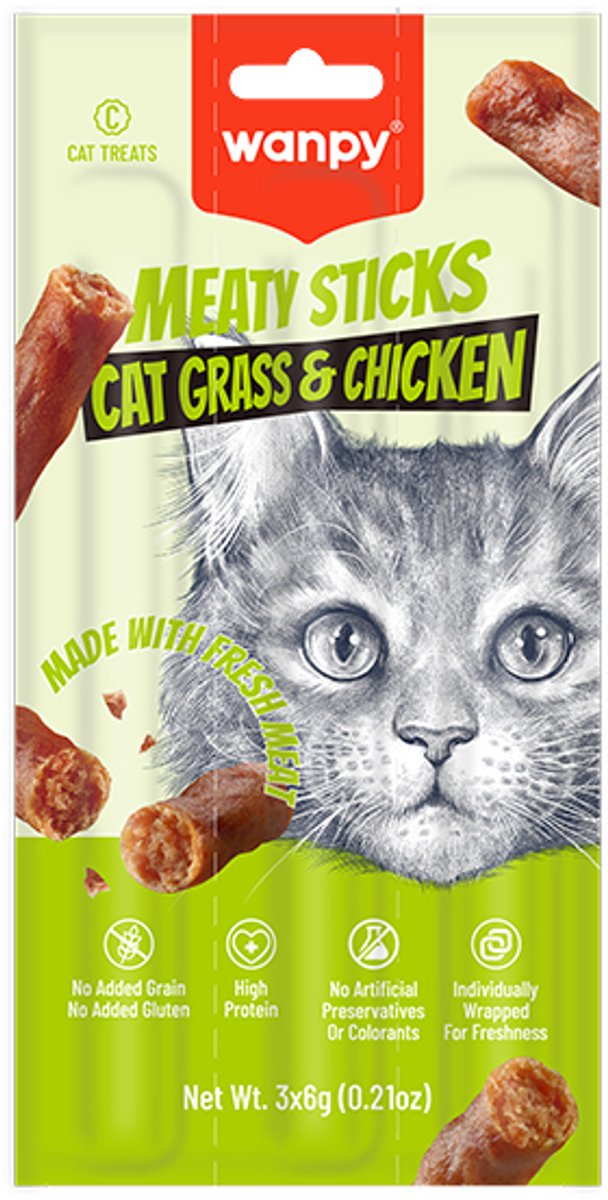 Wanpy - Vleessticks - Kattenkruid & Kip - Kattensnack - 15 x 3 sticks