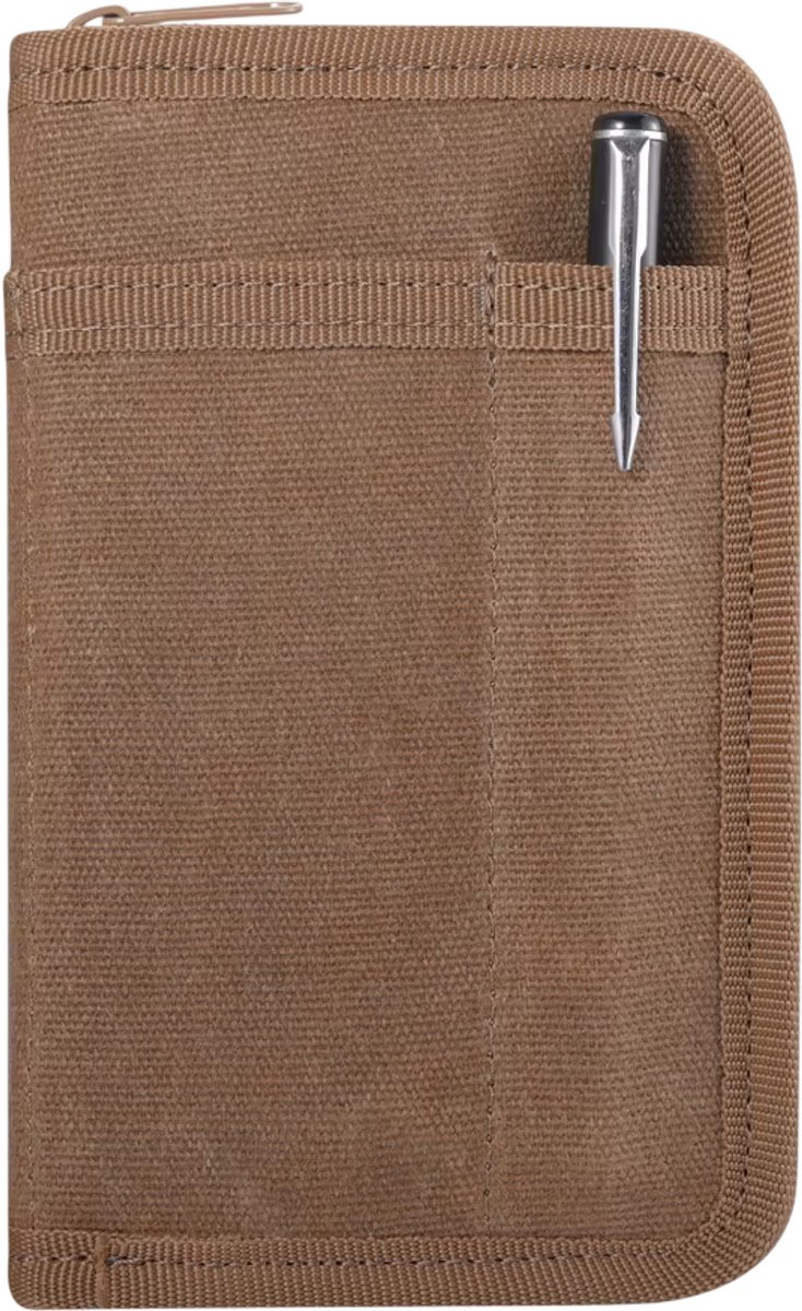 Canvas Pocket Journal Hoes met Ritssluiting – Notitieboek Organizer met Paspoorthouder, Telefoonvak, Pennenhouder en Geldvak, Reisdagboek Cover voor Onderweg - Bruin