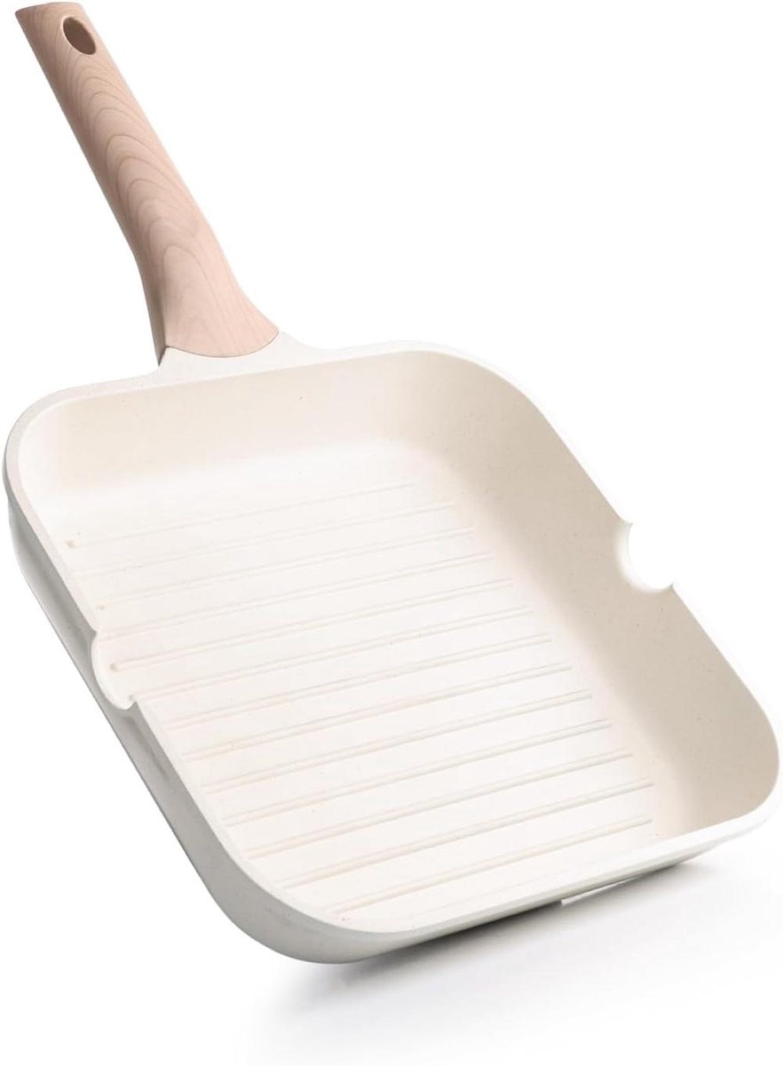 Antiaanbak Grillpan - Vierkante Pan - Binnen Grillen - Gezonde Coating - 24 cm - Wit