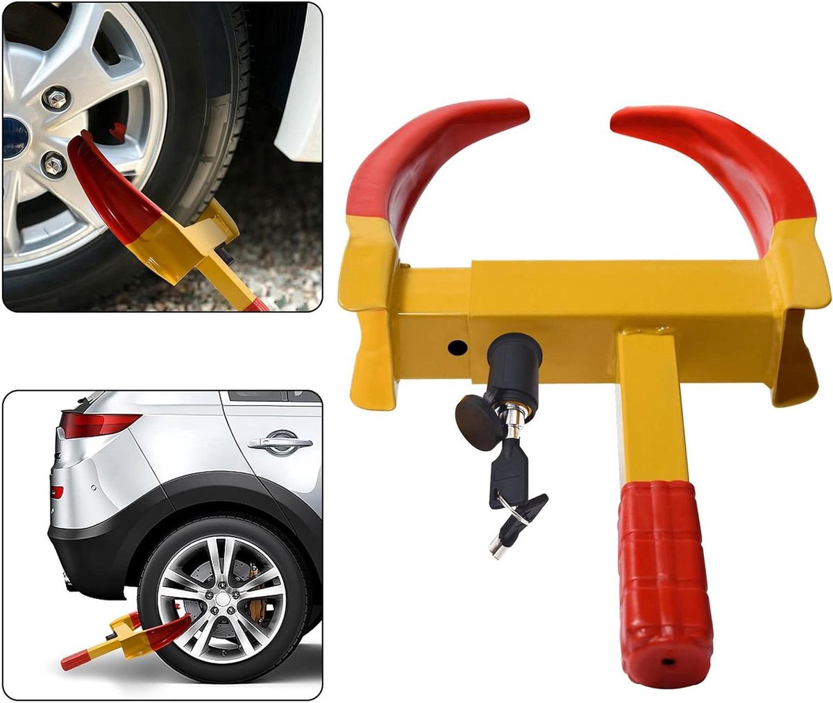 Wielklem - Parkeerklem Aanhanger - Voertuig Beveiligen - 9 Versnellingen Instelbaar - Tot 30 cm Breed - Rood Geel