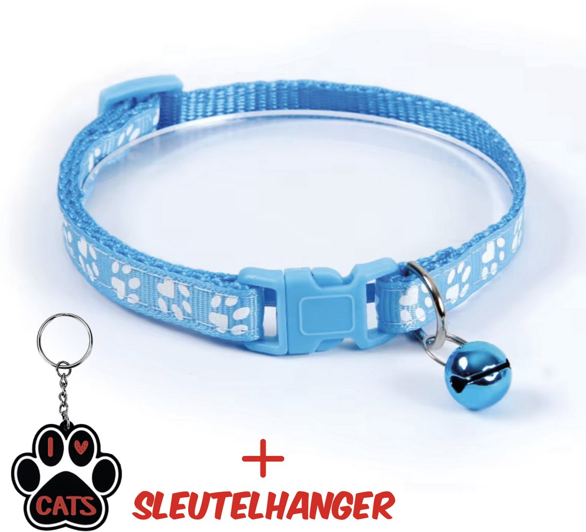 SilverAndCoco® - Licht Blauwe Katten Halsband met Bel met Gratis Sleutelhanger | Velvet Kat Kitten Bandje met belletje | Kattenhalsband Suède Gouden | Cat Kleding Decoratie Poezen | Kattenbandje Huisdier Poes - Blauw