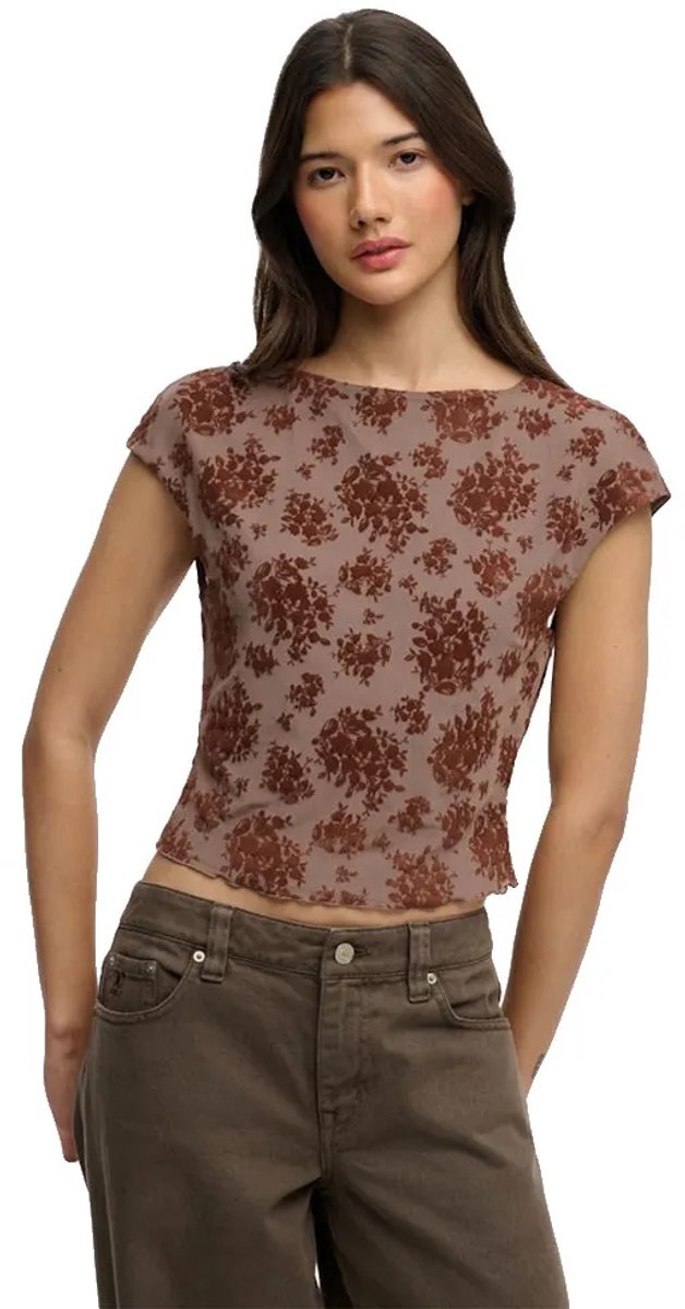 Superdry Flocked Mesh Top met Korte Mouwen Dames Tops Musbruin
