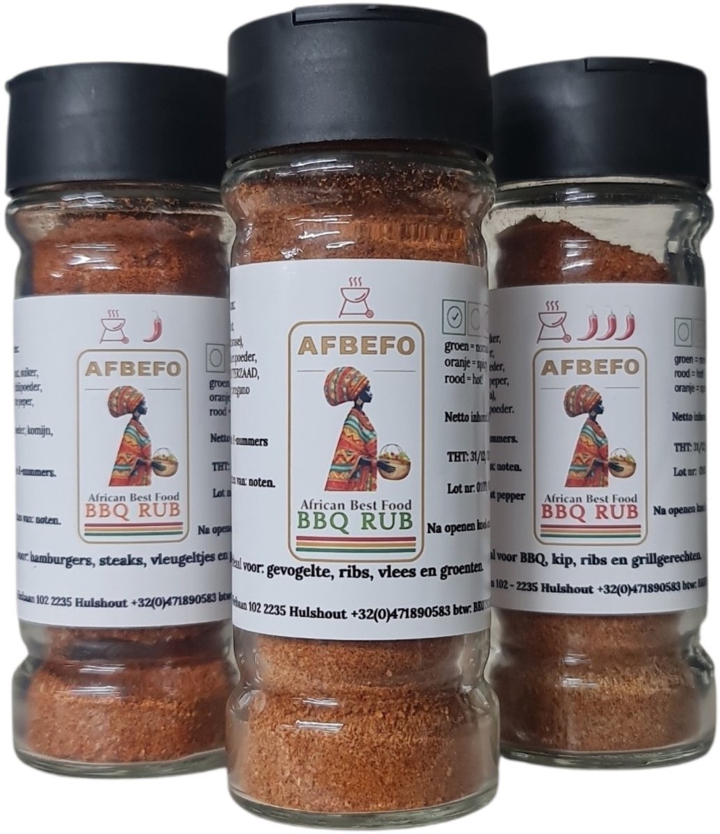 AFBEFO® African Grill Box BBQ Cadeauset (3 x 50g) – 100% Pure Afrikaanse Barbecue Rubs – Mild, Spicy & Hot – Zonder E-nummers & Antiklontermiddel – Inclusief Geschenkverpakking