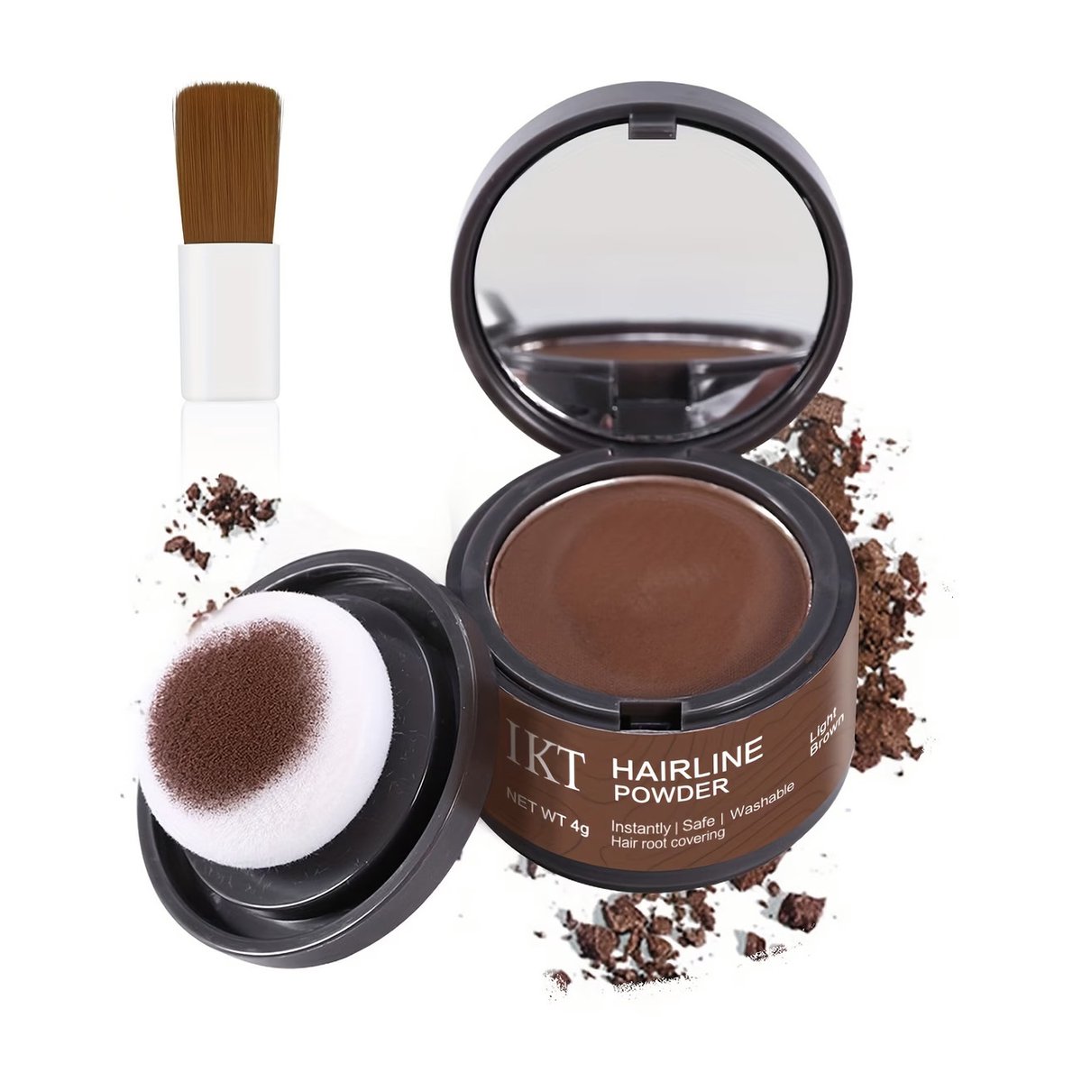 Haarlijn Concealer Poeder Lichtbruin – Root Touch-Up Poeder met Sponsapplicator – Tijdelijke Haarlijn & Uitgroei Camouflage