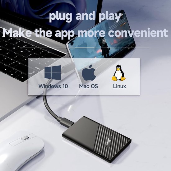 Externe SSD - Draagbare Opslag - Snelle Data Transfer - Aluminium Behuizing - 960 GB - Zwart — afbeelding 2
