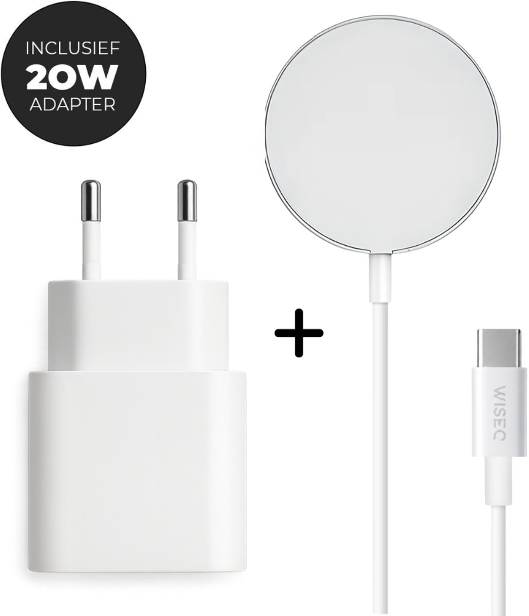 Draadloze oplader geschikt voor MagSafe / iPhone / AirPods - inclusief 20W snellader en USB C oplaadkabel 1.5 meter - wit - WiseQ