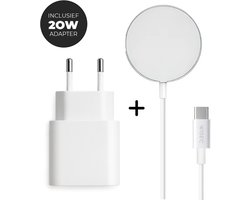 Draadloze oplader geschikt voor MagSafe / iPhone / AirPods - inclusief 20W snellader en USB C oplaadkabel 1.5 meter - wit - WiseQ