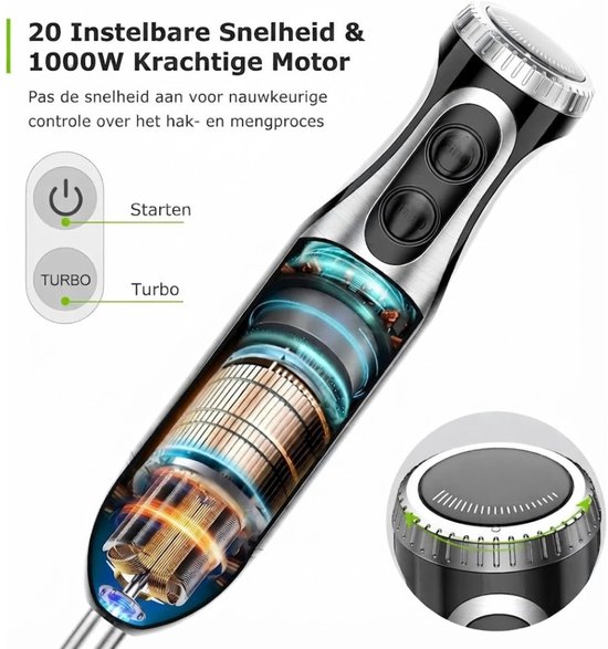 SP® Staafmixer Set - Elektrische Staafmixer - Elektrische 4-in-1 Staafmixer - Zwart - 9cm x 9cm x 37cm van S&P — afbeelding 5