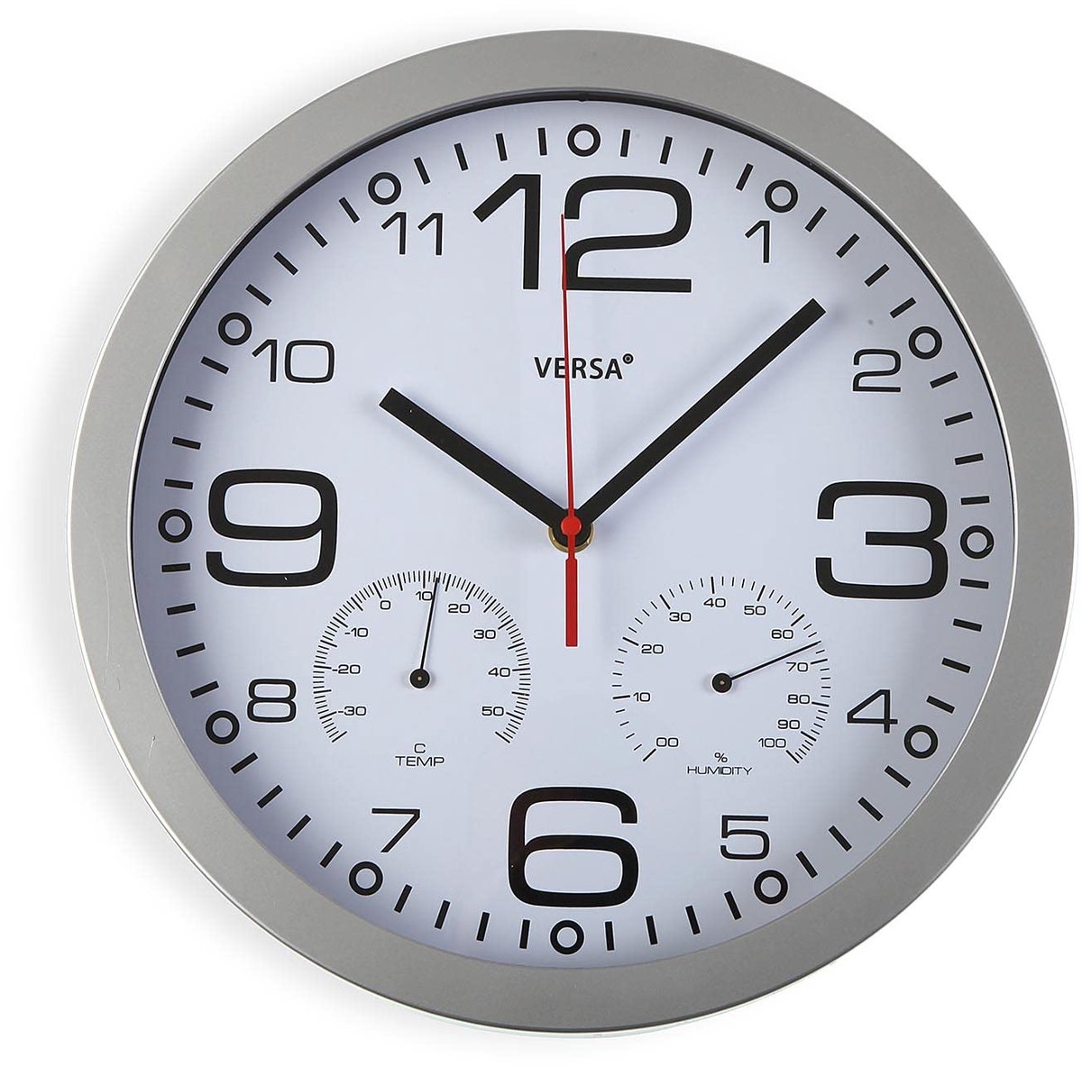 SnelShoppen - Witte klok met thermometer en hygrometer, multifunctioneel lijnhorloge voor keuken, woonkamer en tuin, stijlvol design, ideaal voor binn