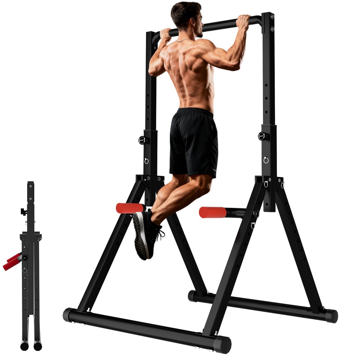 SnelShoppen - Opvouwbare Power Tower Dip Station - Vrijstaand, In Hoogte Verstelbaar Multifunctioneel Fitness Trainingsapparaat - Push-Ups, Abdominaal
