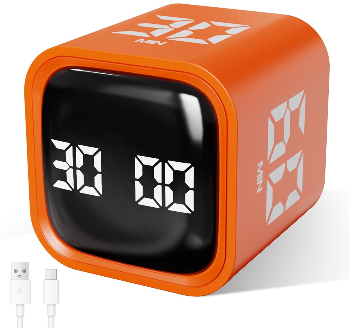 SnelShoppen - Cuteefun Cube-timer, Tomaten-Draaitimer met 5/10/30/60 minuten, Gepersonaliseerd Achteruit Tellen, Mute-en Vibratiemodus, Instelbaar Vol