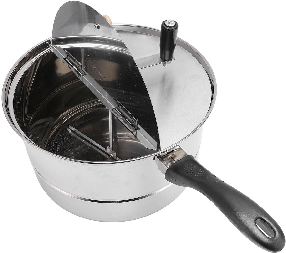 SnelShoppen - Popcornmaker voor op het fornuis, Roestvrijstalen Popcornpopper met Handzwengel, 11x6,5 inch Popcornpot voor Gasfornuis en Inductiekookp