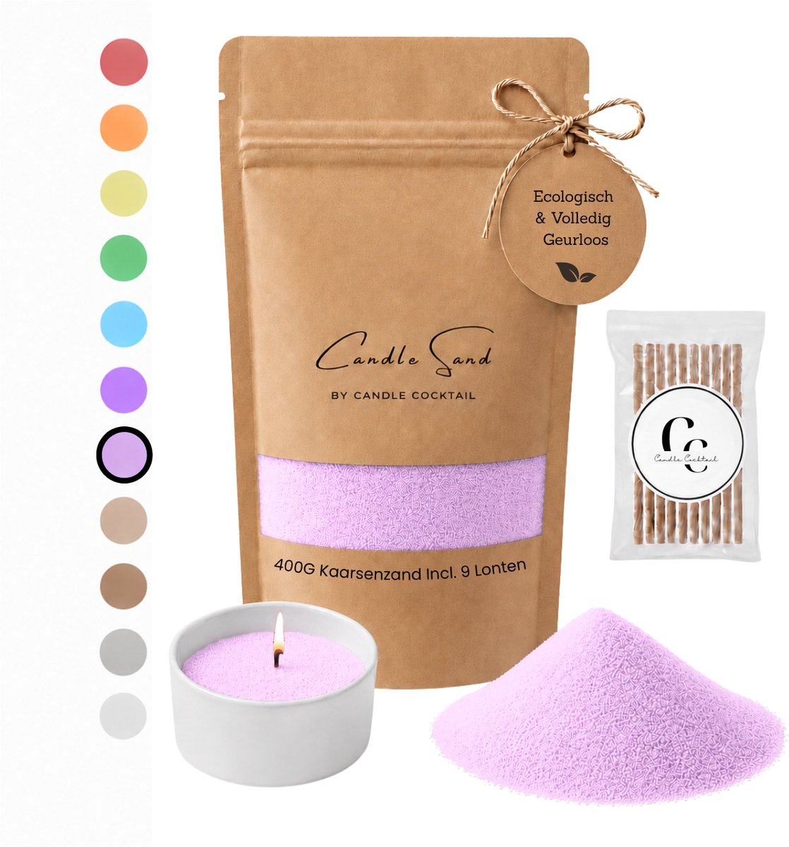 Candle Cocktail Kaarsenzand | Candle Cocktail | Bubblegum Pink | 400g Incl. 8 Lonten | Candle Sand | Kaarsparels | Zandkaarsen Roze