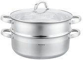 Klausberg - Stoompan - 3-delige RVS Stoomkookset - Stoominzet - Glazen Deksel - Inductie - Gas - Elektrisch - RVS - 6 Liters - 28 cm - Zilver