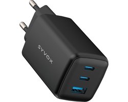 SYVOX Power 65W Snellader – USB-C Adapter – 2x USB-C & 1x USB-A – Oplader voor Laptop, telefoon, tablet & meer – Zwart